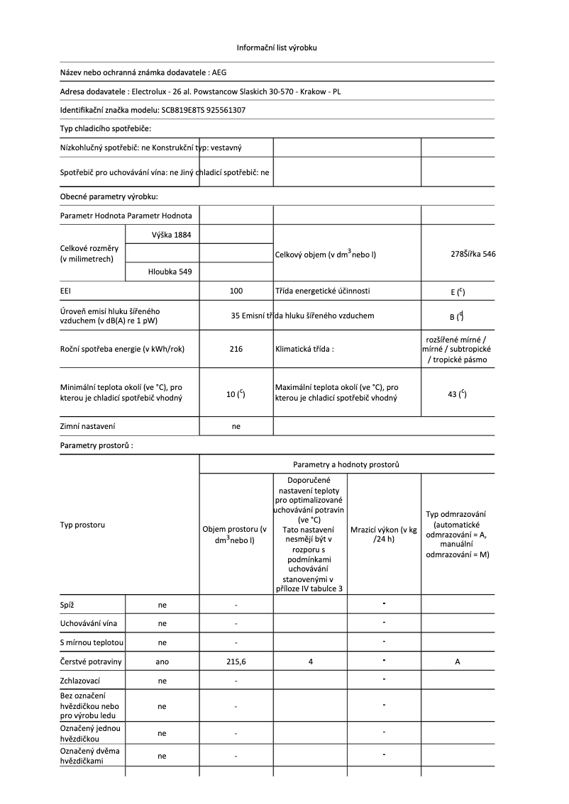 Page 1 de la notice Fiche technique AEG SCB819E8TS
