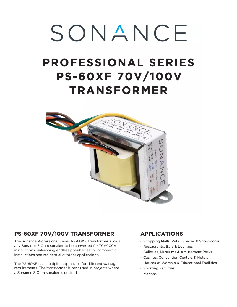 Page 1 de la notice Fiche technique Sonance PS-60XF