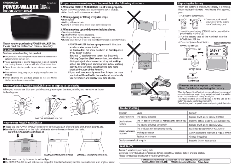 Page n°1 - Manuel utilisateur Yamasa Power-Walker Lite PZ-270