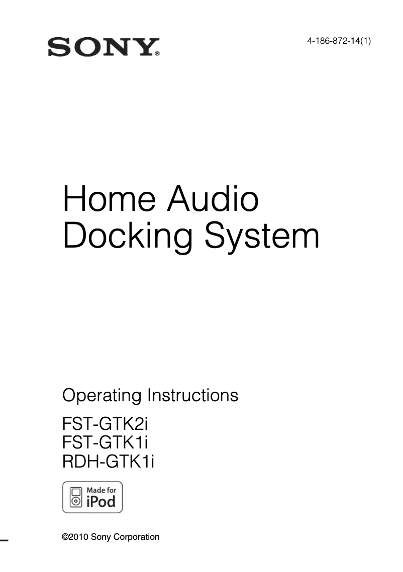 Page n°1 - Manuel utilisateur Sony RDH-GTK1i