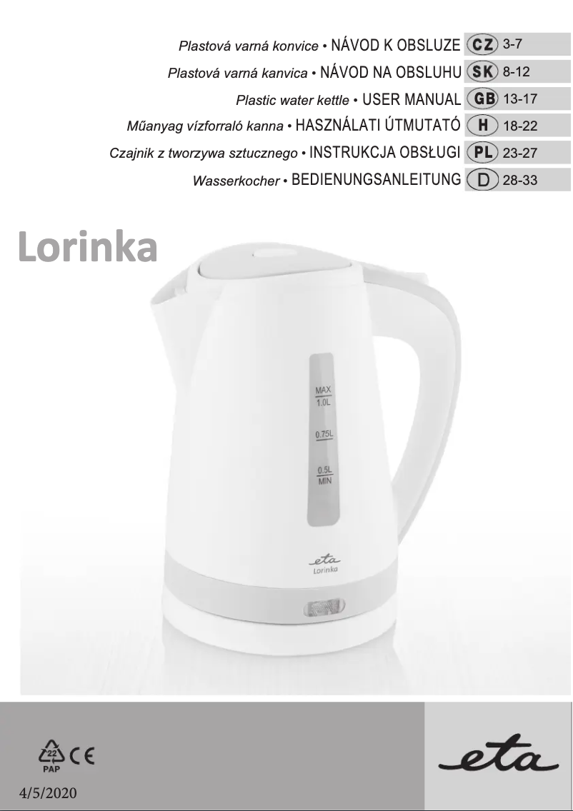 Page 1 de la notice Manuel utilisateur Eta Lorinka 6599 90000