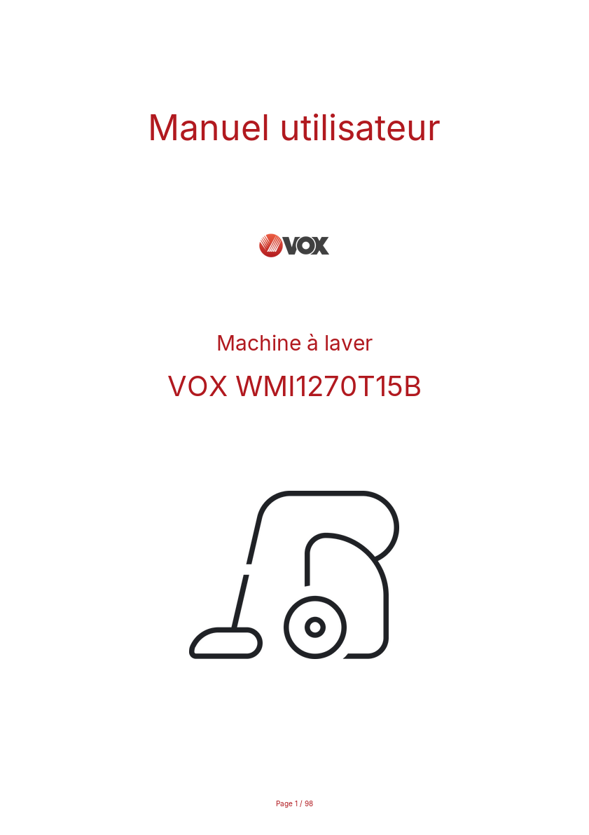 Page n°1 - Manuel utilisateur VOX WMI1270T15B