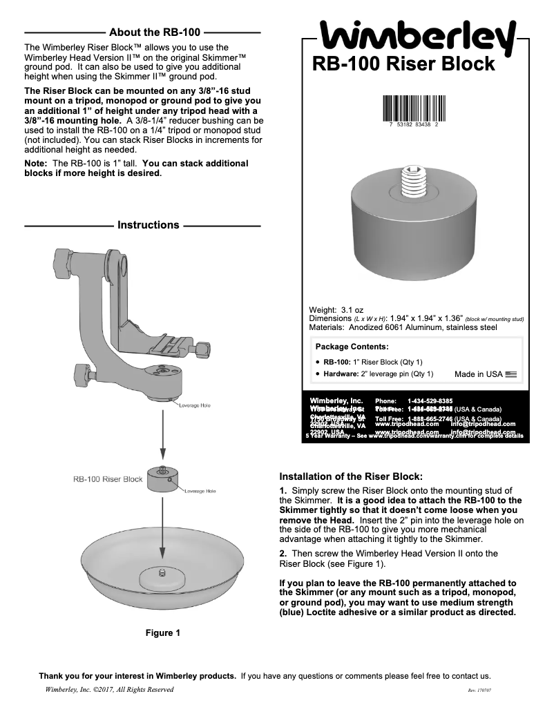 Página 1 del manual Manual de usuario Wimberley RB-100