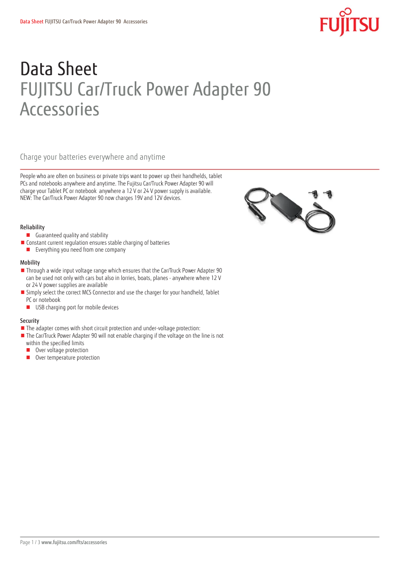 Image de la première page du manuel de l'appareil Car/Truck Power Adapter 90