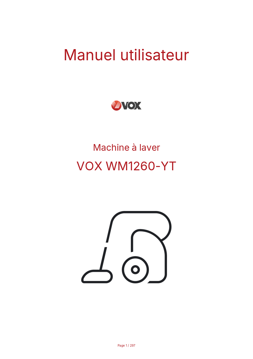 Page n°1 - Manuel utilisateur VOX WM1260-YT