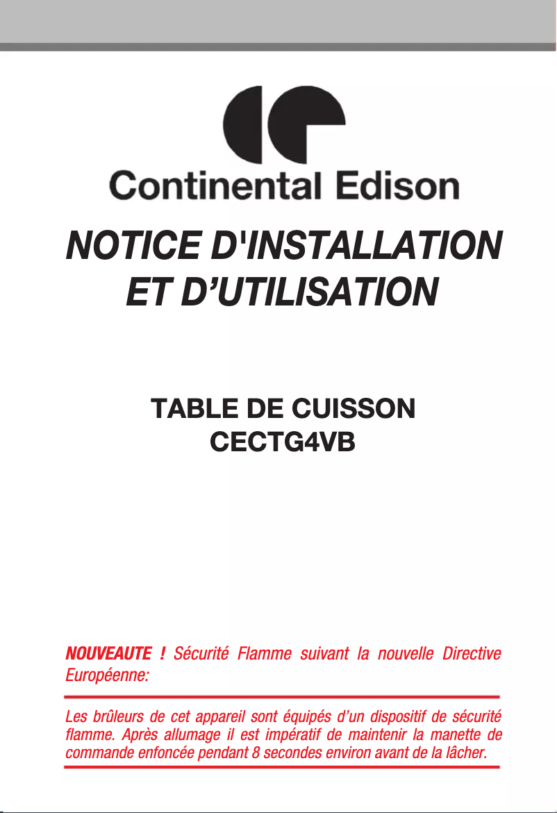 Page 1 de la notice Manuel utilisateur Continental Edison CECTG4VB