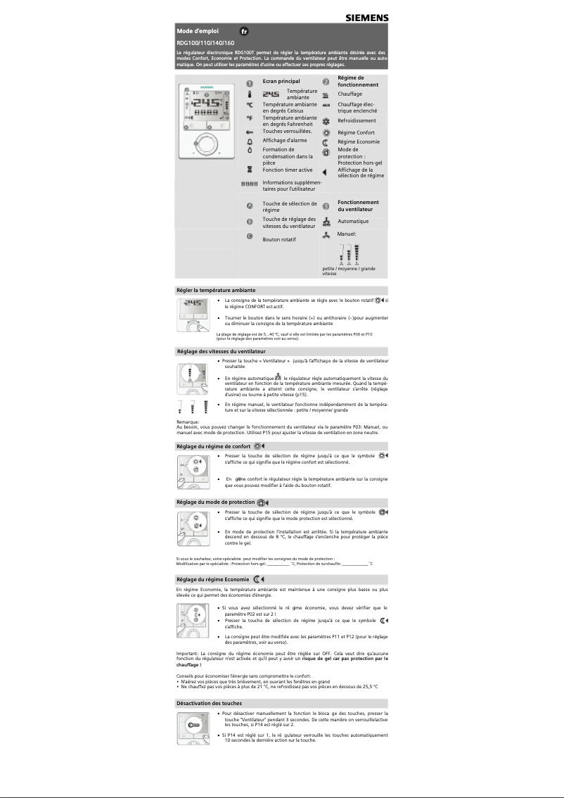 Page 1 de la notice Manuel utilisateur Siemens RDG100