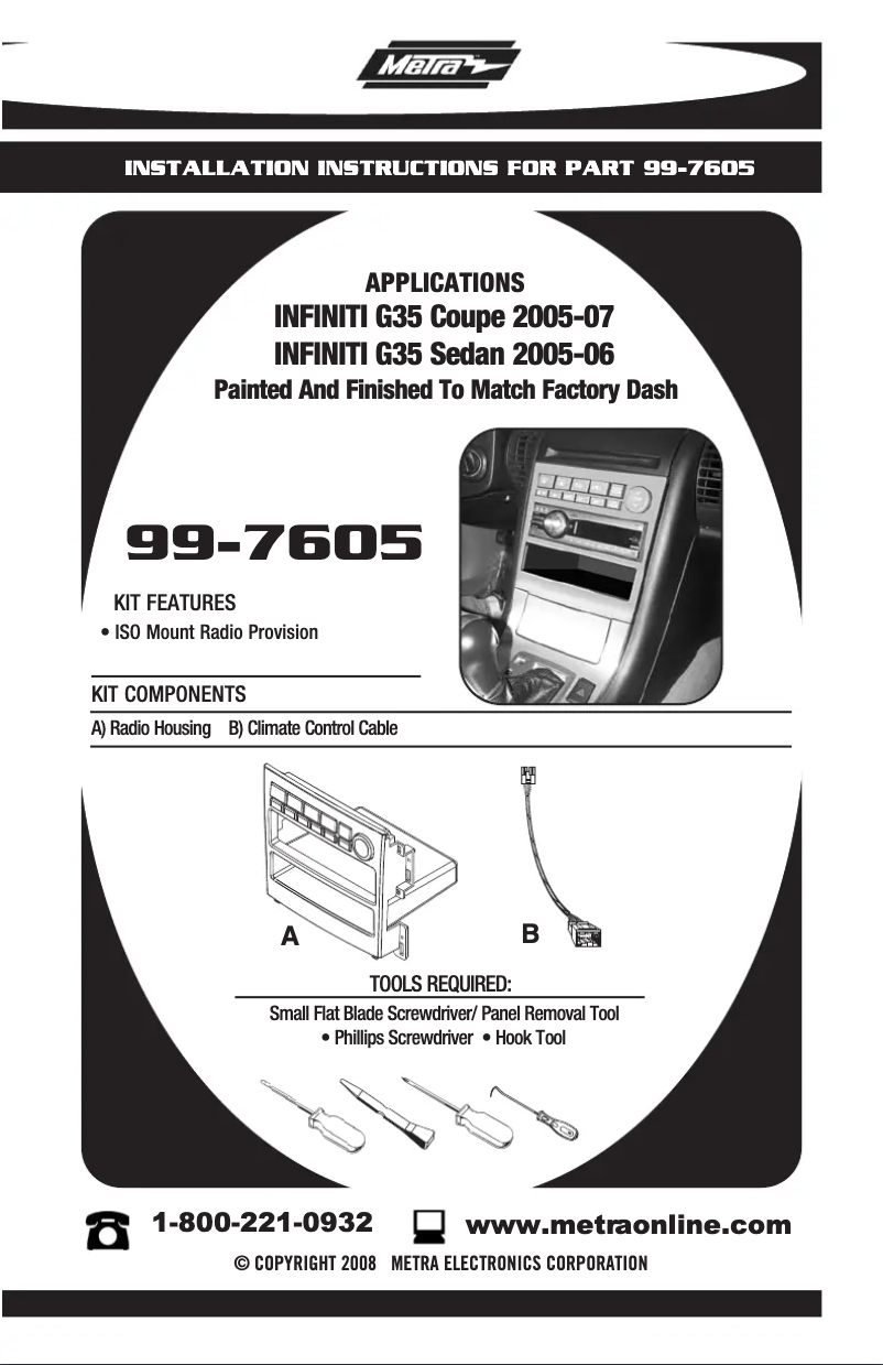Page n°1 - Manuel utilisateur Metra 99-7605A