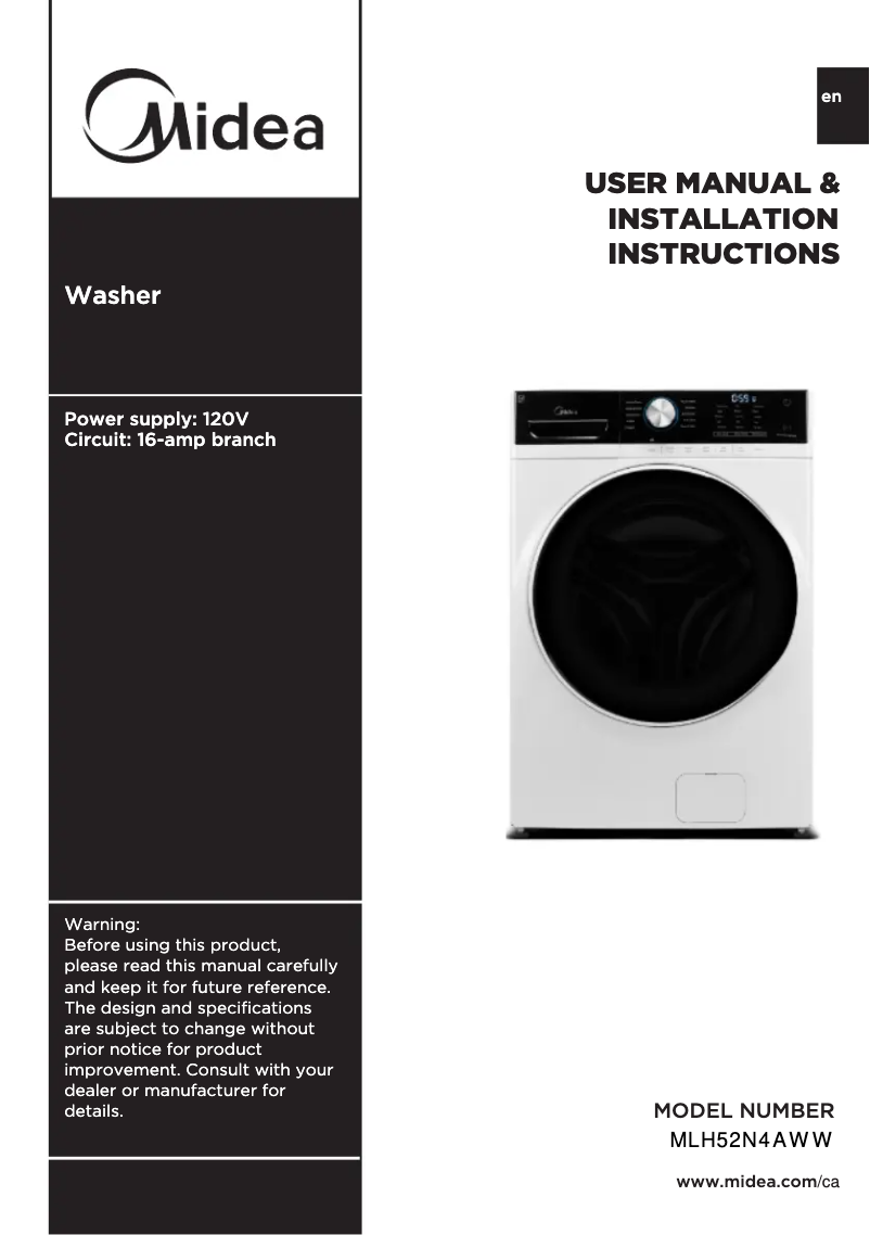 Image de la première page du manuel de l'appareil MLH52N3AWW