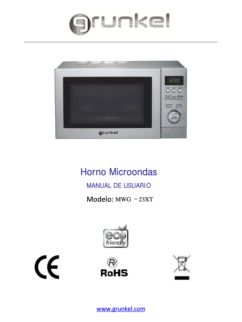 Page 1 de la notice Manuel utilisateur Grunkel MWG-23XT