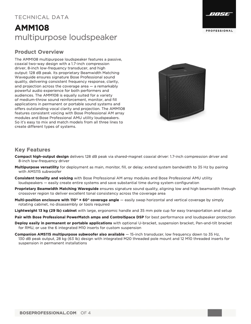 Page 1 de la notice Fiche technique Bose AMM108