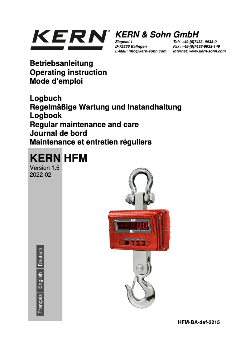 Page 1 de la notice Manuel utilisateur Kern HFM 10T1
