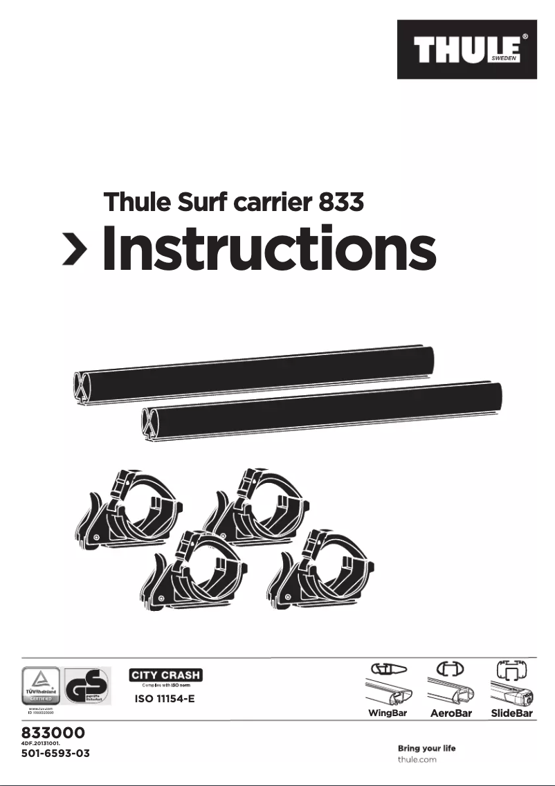 Page 1 de la notice Manuel utilisateur Thule Surf carrier 833