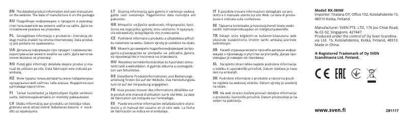 Page 1 de la notice Guide de démarrage rapide Sven RX-380W
