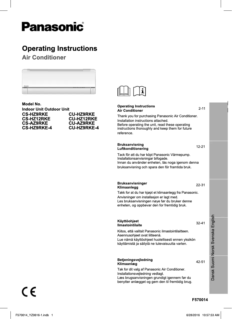 Image de la première page du manuel de l'appareil CU-HZ9RKE4
