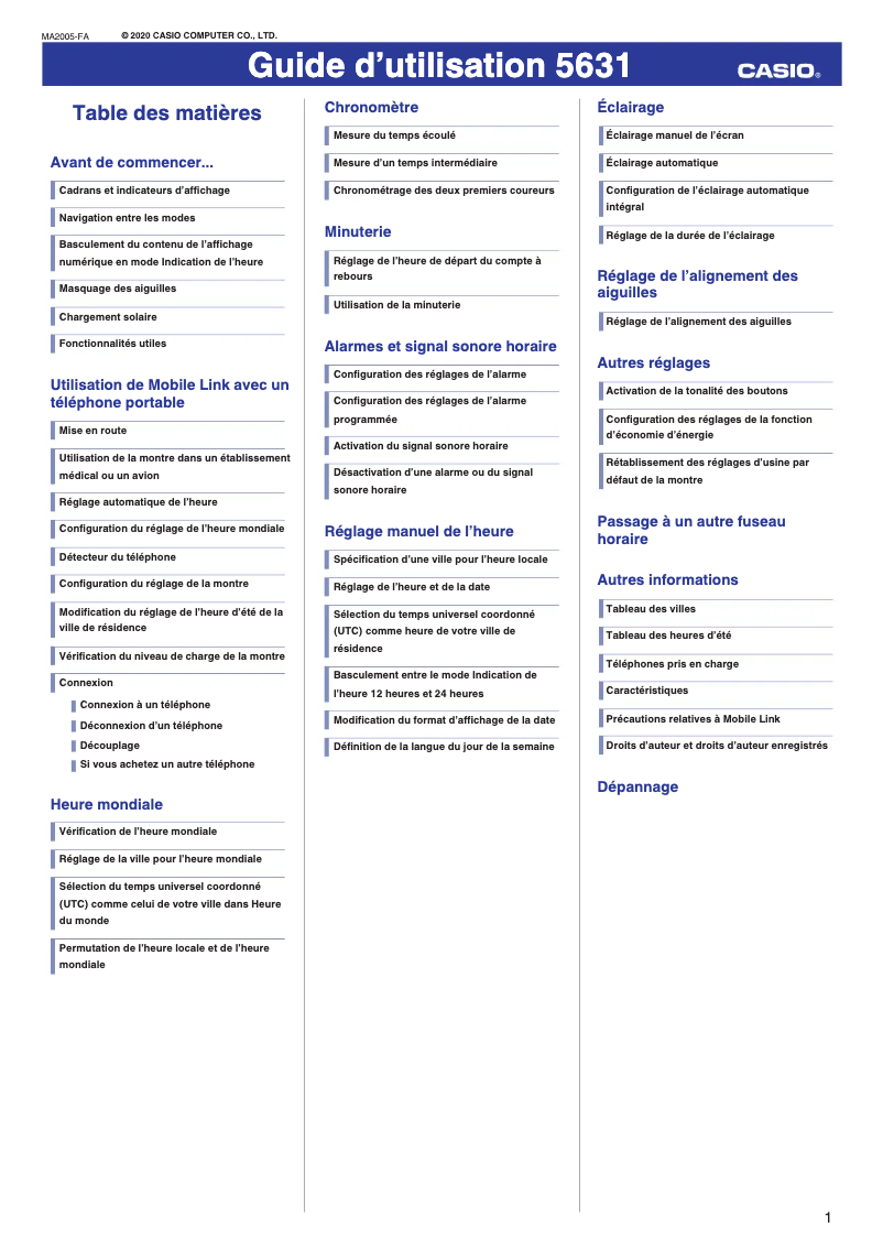 Page 1 de la notice Manuel utilisateur Casio G-Shock GST-B300