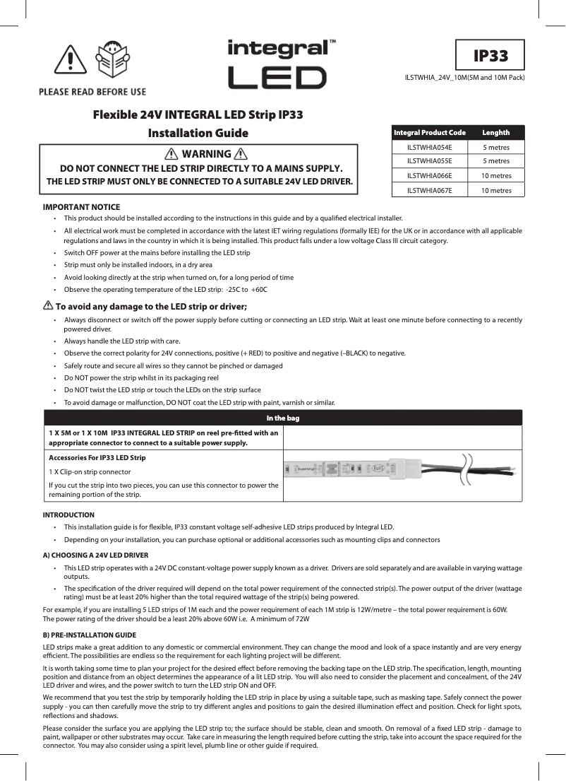 Page n°1 - Manuel utilisateur Integral LED ILSTWHIA054E