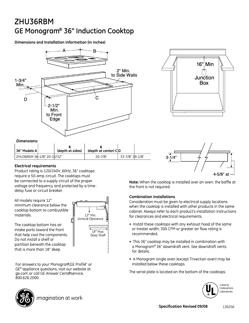 Page n°1 - Fiche technique GE ZHU36RBMBB