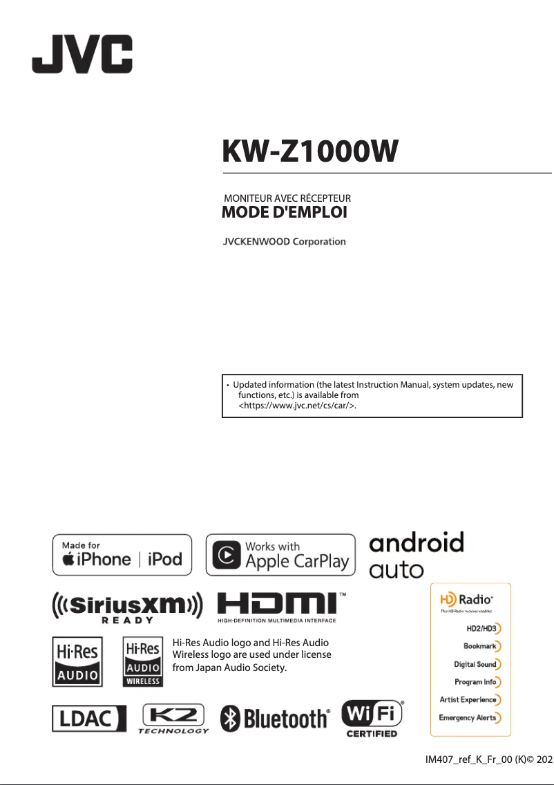 Page n°1 - Manuel utilisateur JVC KW-Z1000W