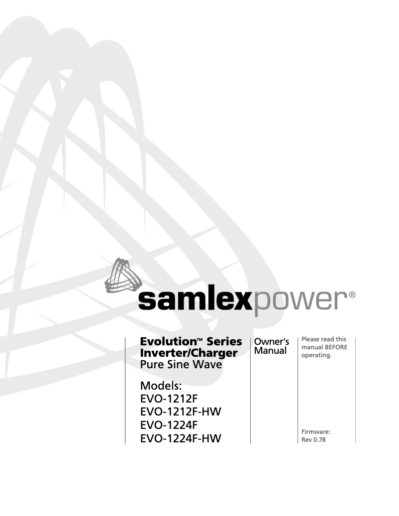 Page 1 de la notice Manuel utilisateur Samlex EVO-1224F