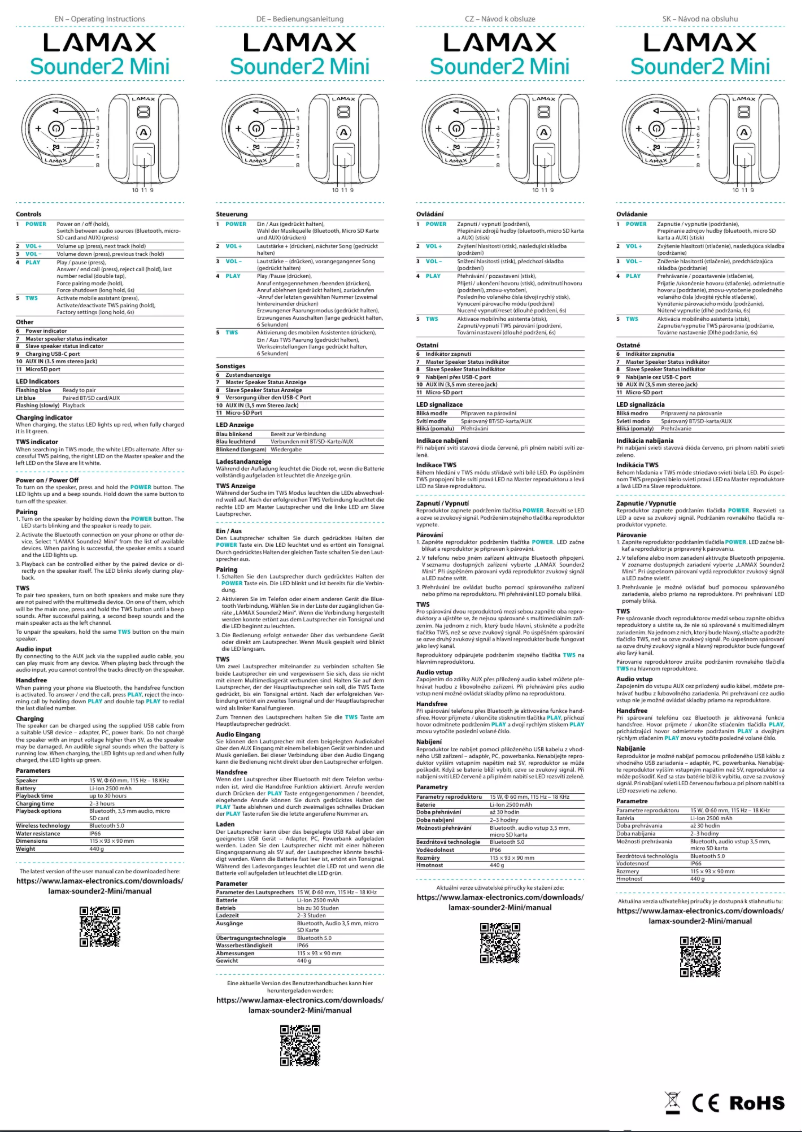 Page 1 de la notice Manuel utilisateur Lamax Sounder2 Mini