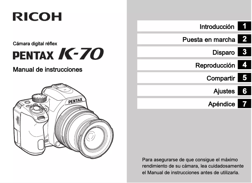 Image de la première page du manuel de l'appareil K-70