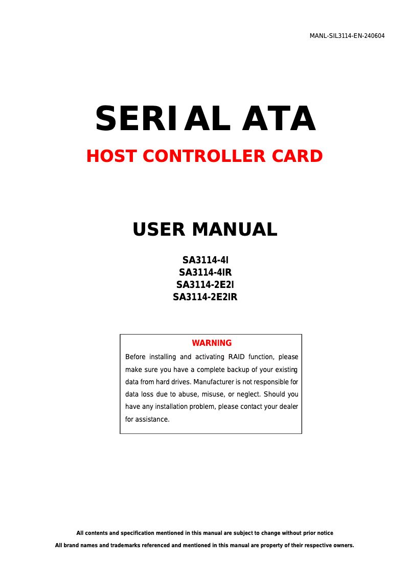 Page 1 de la notice Manuel utilisateur Syba SD-SA2PEX-2E