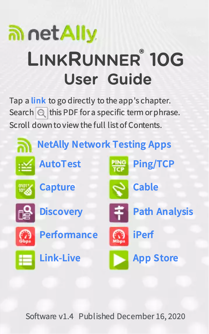 Imagen de la primera página del manual del dispositivo LinkRunner 10G