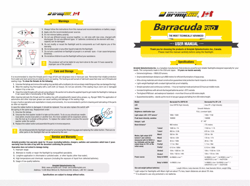 Page n°1 - Manuel utilisateur ArmyTek Barracuda Pro v2