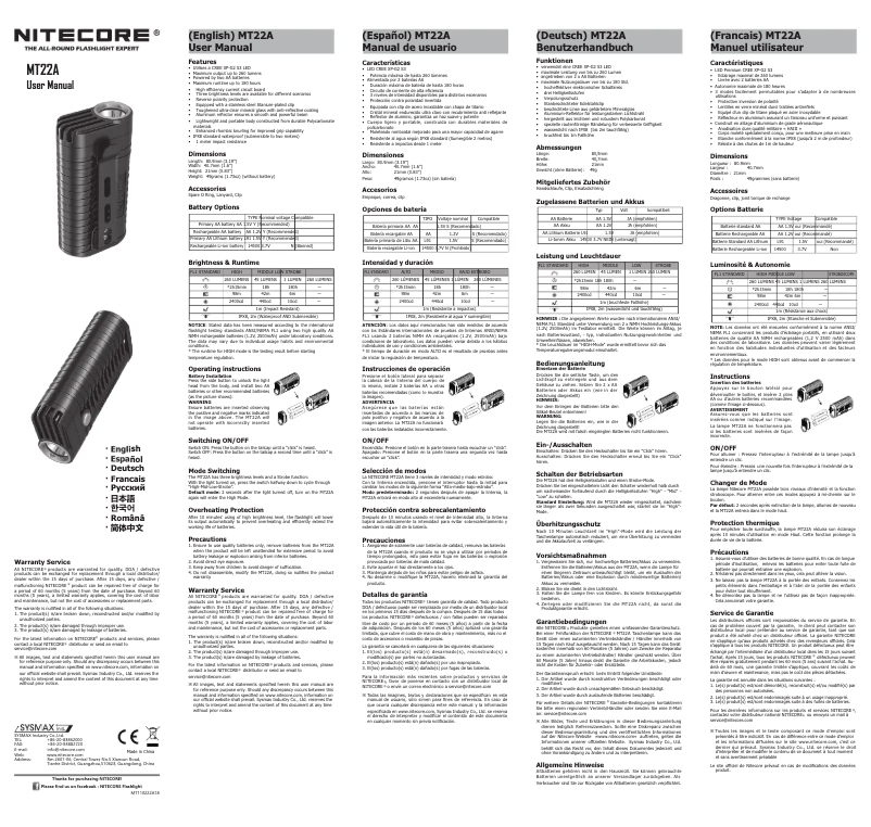 Page 1 de la notice Manuel utilisateur Nitecore MT22A