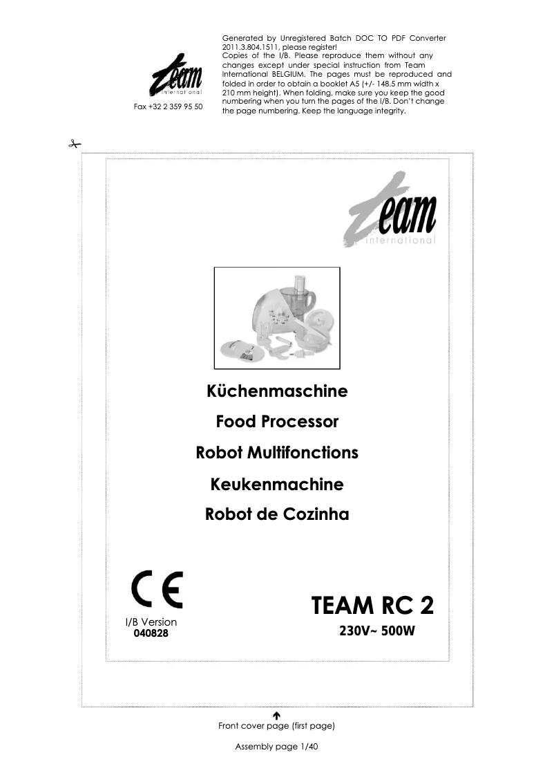 Image de la première page du manuel de l'appareil RC 2
