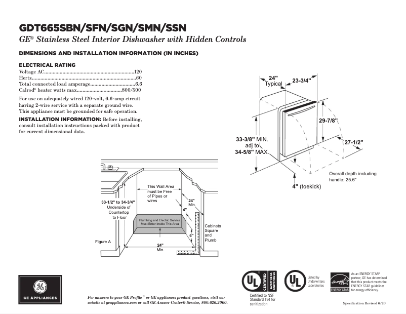 Page n°1 - Fiche technique GE GDT665SYNFS