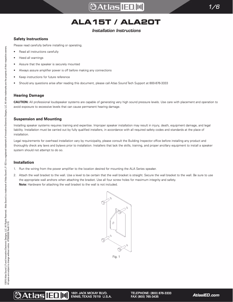 Page 1 de la notice Manuel utilisateur Atlas ALA20T