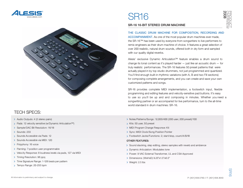 Image de la première page du manuel de l'appareil SR-16