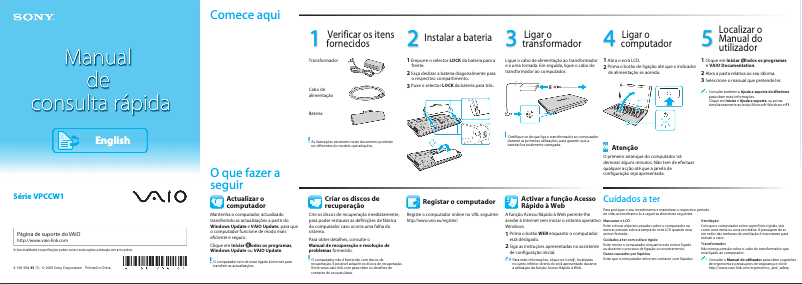 Image de la première page du manuel de l'appareil Vaio VPCCW1S1E