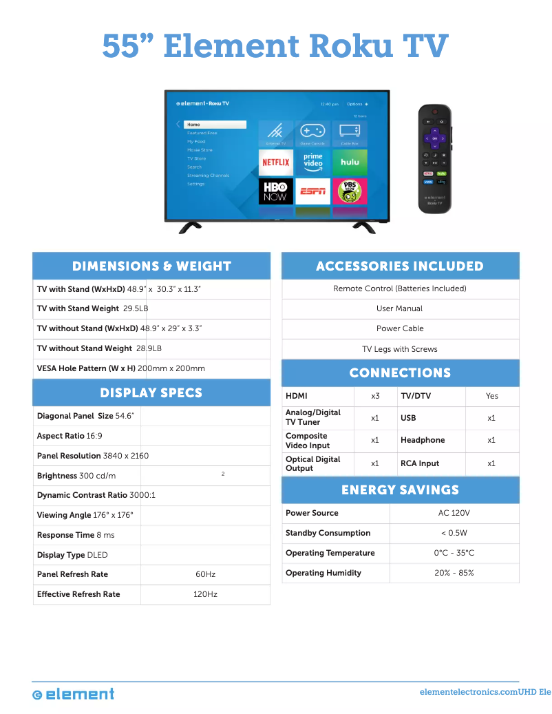 Page 1 de la notice Fiche technique Element E4SW5518RKU