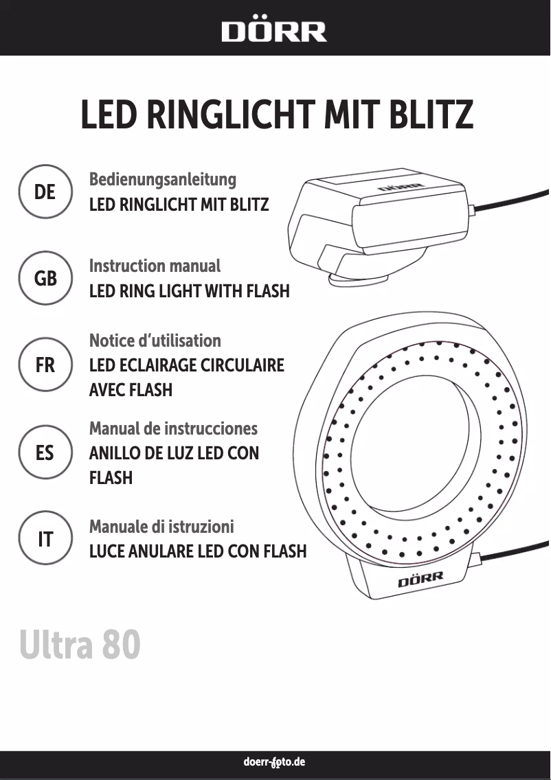 Image de la première page du manuel de l'appareil LED Ring Light with Flash Ultra 80