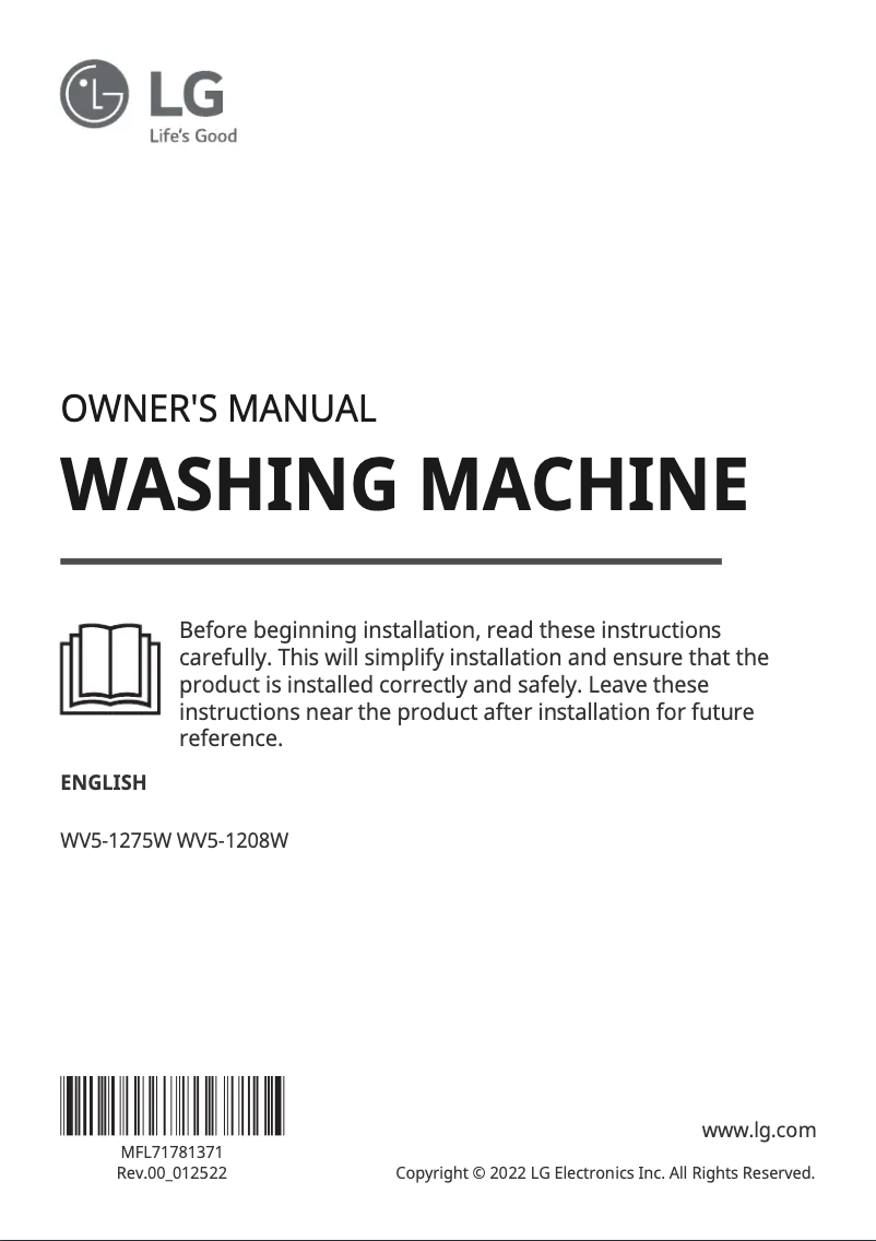 Page 1 de la notice Manuel utilisateur LG WV5-1208W