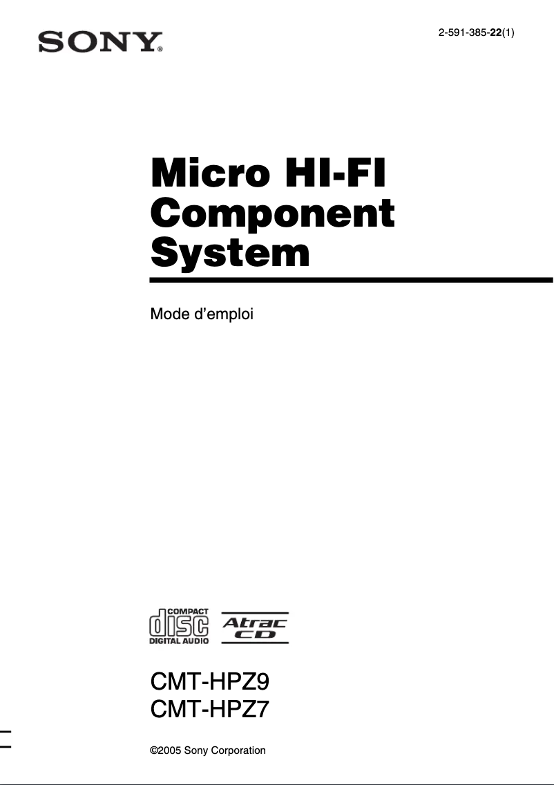 Page 1 de la notice Manuel utilisateur Sony CMT-HPZ7