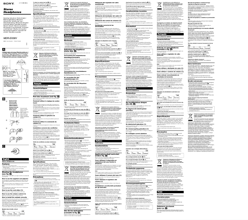 Page 1 de la notice Manuel utilisateur Sony MDR-EX36V