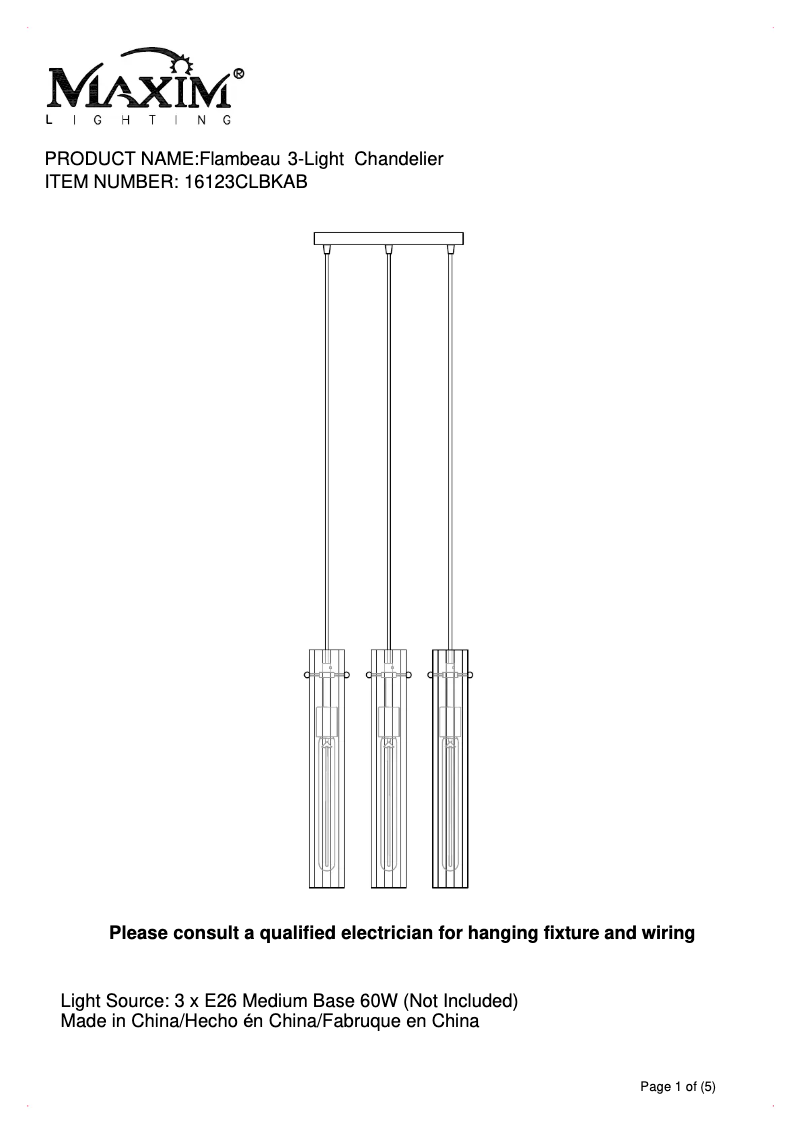 Page n°1 - Manuel utilisateur Maxim Flambeau 16123CLBKAB