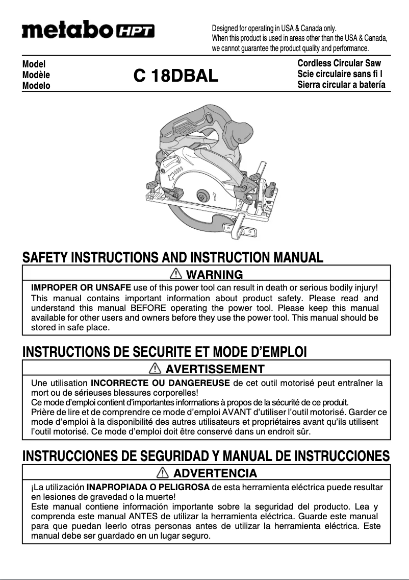 Page n°1 - Manuel utilisateur Metabo C 18DBAL
