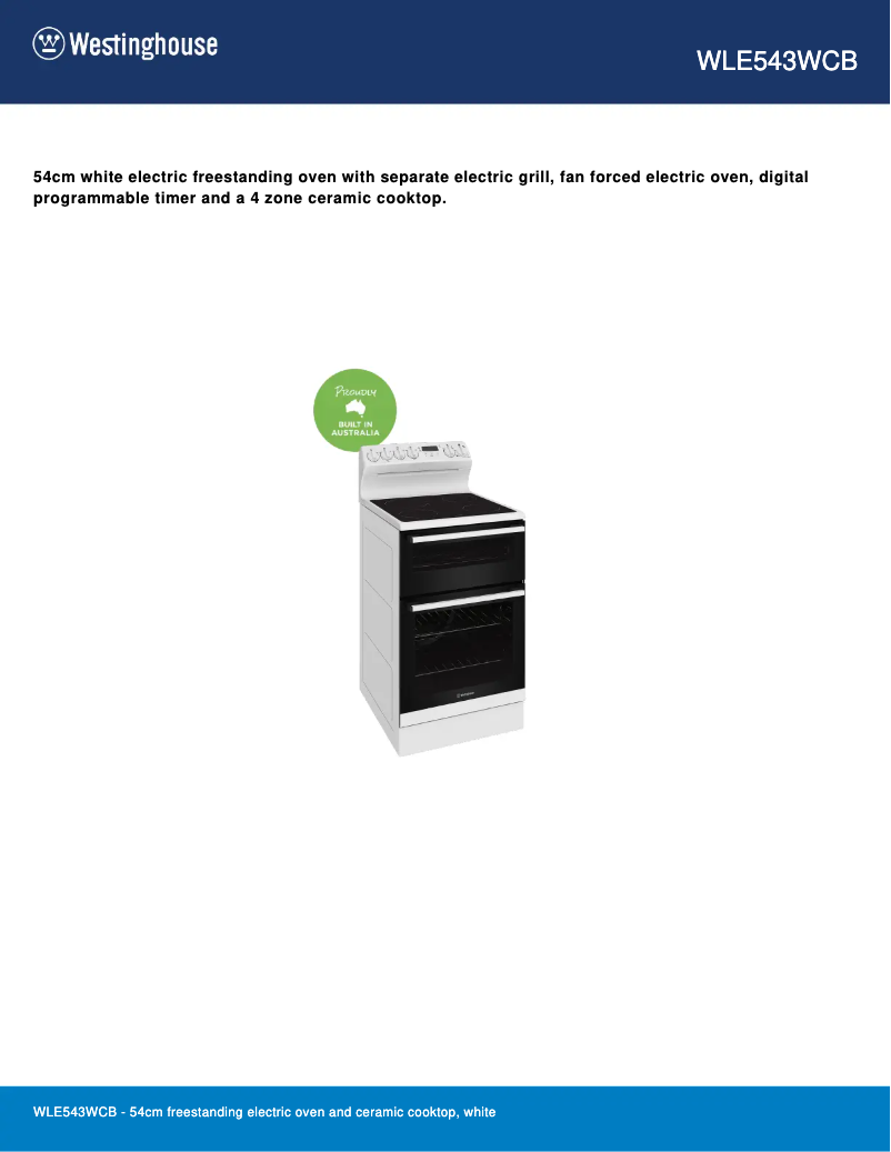 Page n°1 - Fiche technique Westinghouse WLE543WCB