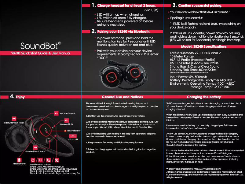 Page n°1 - Manuel utilisateur SoundBot SB240