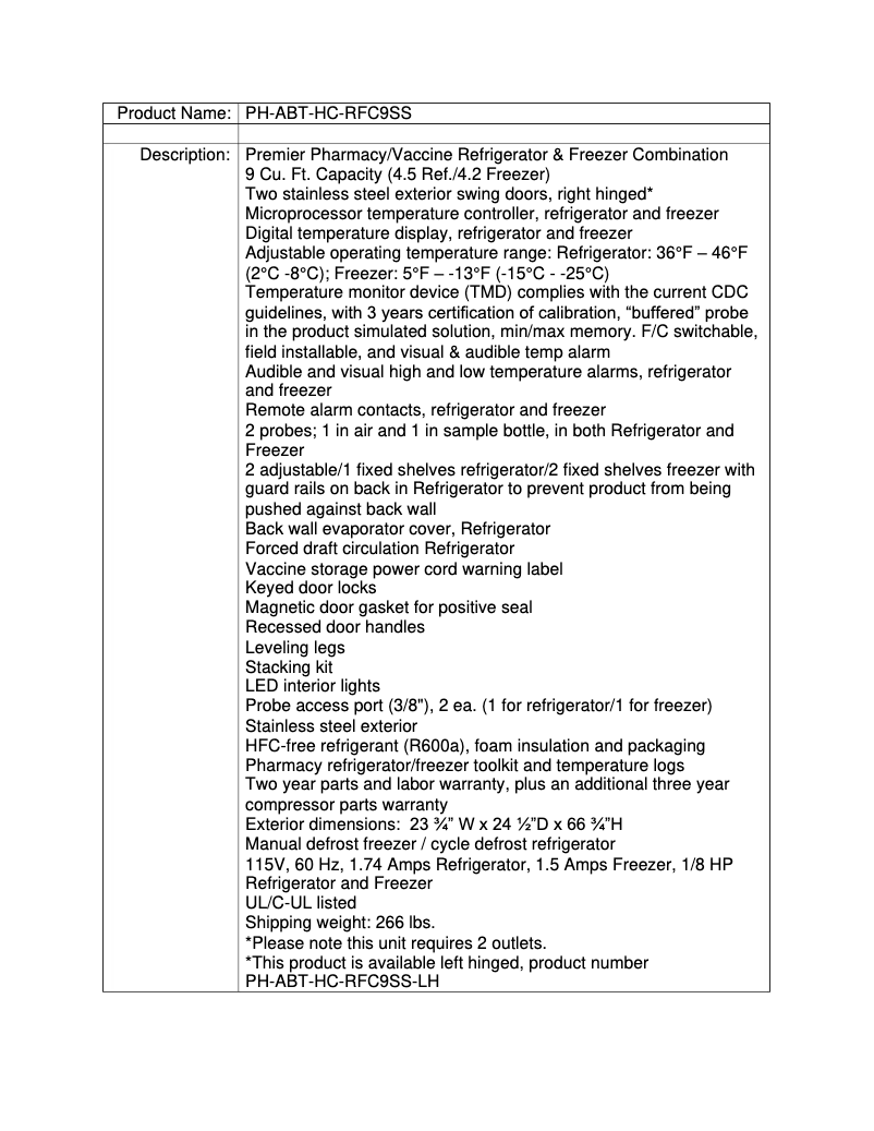 Page 1 de la notice Manuel utilisateur American BioTech Supply PH-ABT-HC-RFC9SS