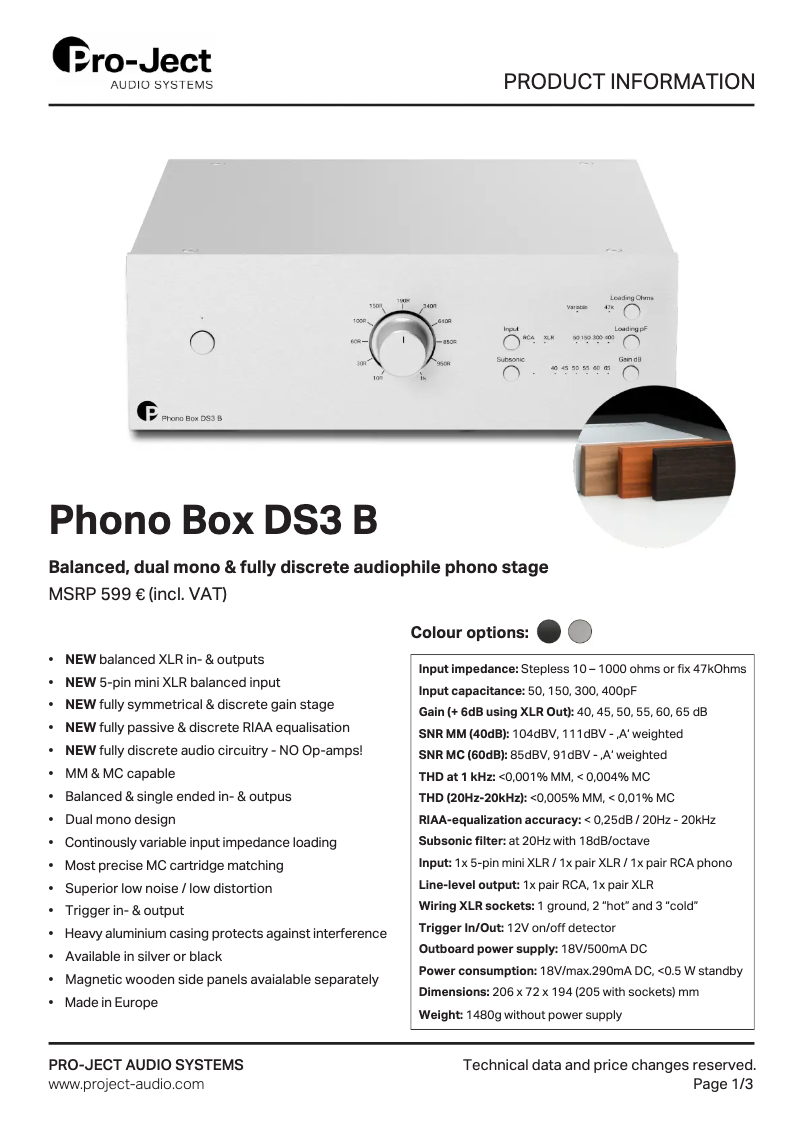 Page n°1 - Fiche technique Pro-Ject Phono Box DS3 B