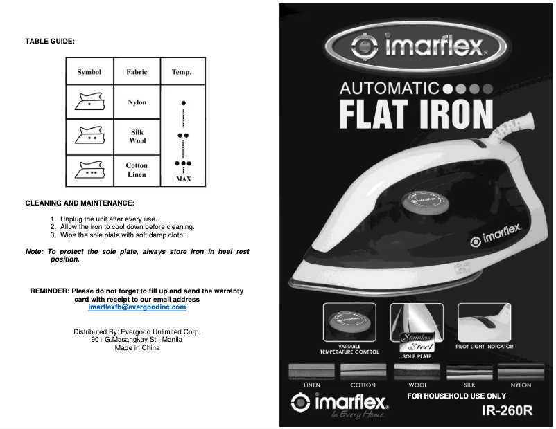 Page 1 de la notice Manuel utilisateur Imarflex IR-260R