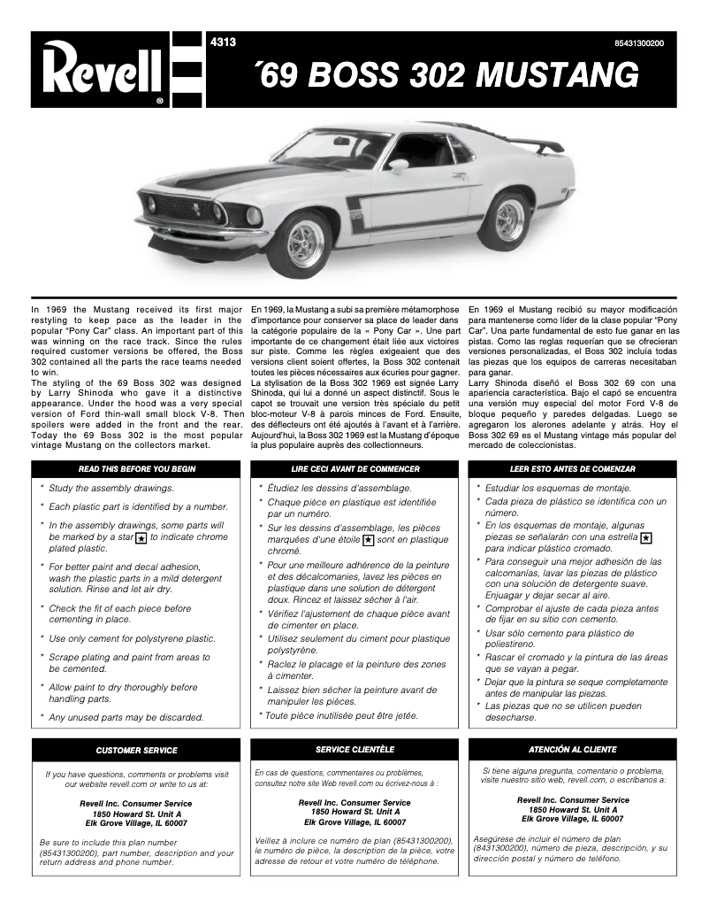 Page n°1 - Manuel utilisateur Revell 1969 Boss 302 Mustang