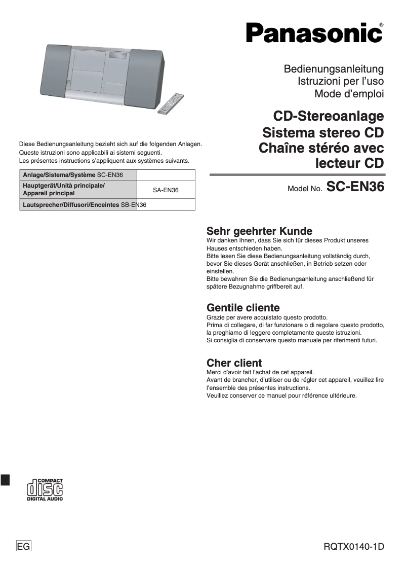 Página 1 del manual Manual de usuario Panasonic SC-EN36