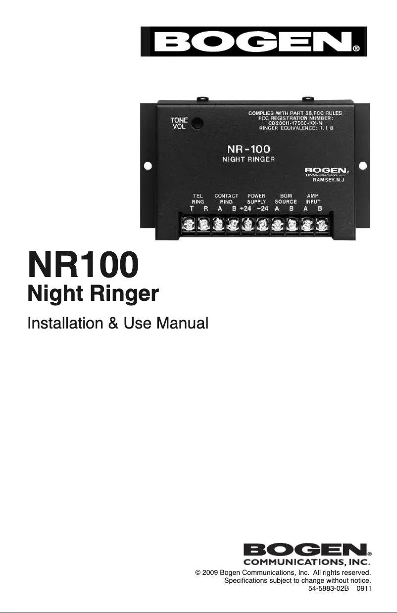 Page 1 de la notice Manuel utilisateur Bogen NR100